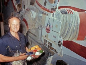 Robert McCall in 1979 painting Opening the Space Frontier, The Next Giant Step at the Johnson Space Center. Credit: Robert McCall